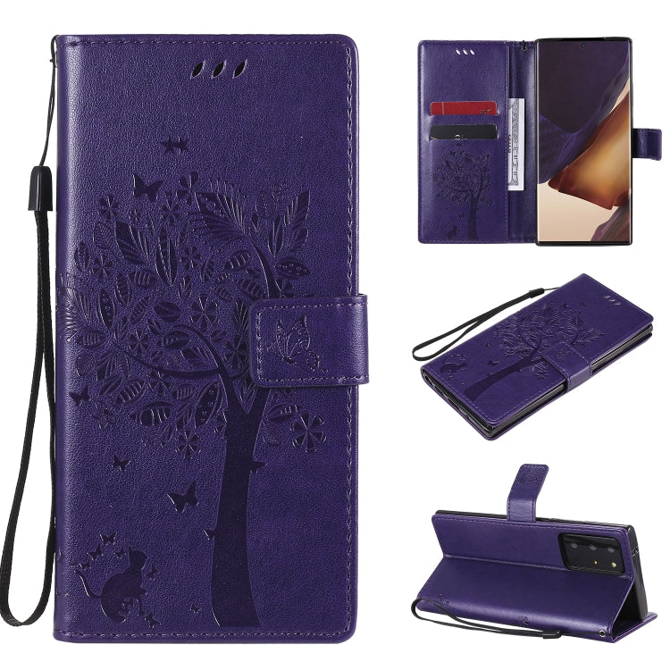 Tree & Cat Pattern Pressed Printing Horizontal Flip PU Leather Case with Holder & Card Slots & Wallet & Lanyard, For Galaxy Note20, For =Galaxy Note20, For Galaxy Note20 Ultra
