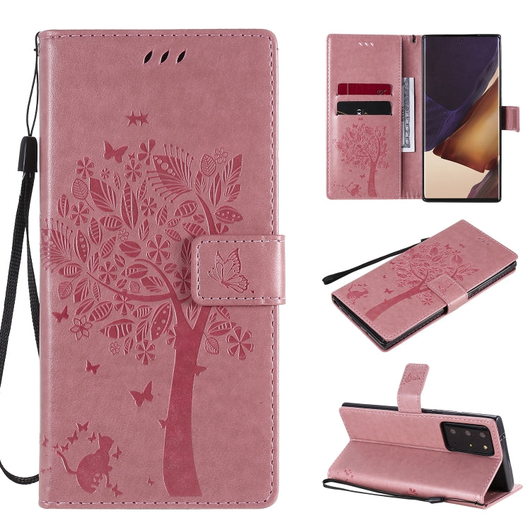 Tree & Cat Pattern Pressed Printing Horizontal Flip PU Leather Case with Holder & Card Slots & Wallet & Lanyard, For Galaxy Note20, For =Galaxy Note20, For Galaxy Note20 Ultra