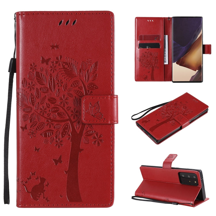 Tree & Cat Pattern Pressed Printing Horizontal Flip PU Leather Case with Holder & Card Slots & Wallet & Lanyard, For Galaxy Note20, For =Galaxy Note20, For Galaxy Note20 Ultra