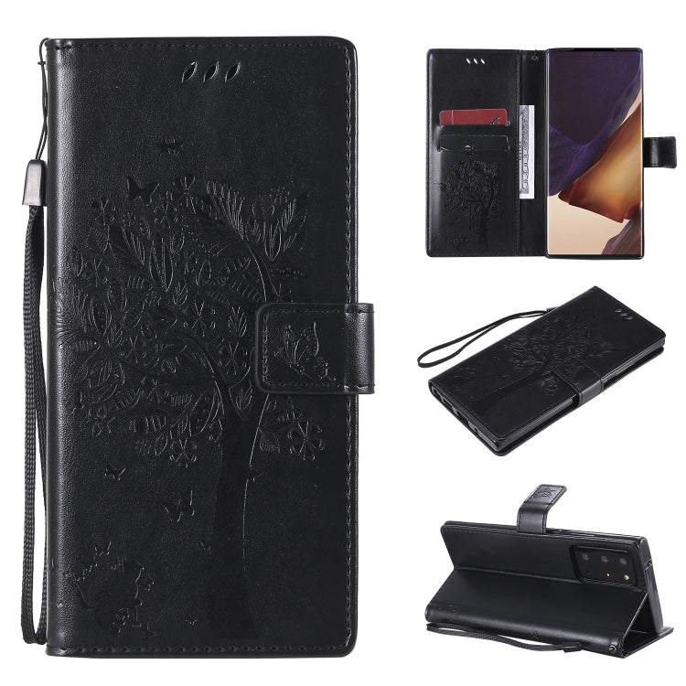 Tree & Cat Pattern Pressed Printing Horizontal Flip PU Leather Case with Holder & Card Slots & Wallet & Lanyard, For Galaxy Note20, For =Galaxy Note20, For Galaxy Note20 Ultra