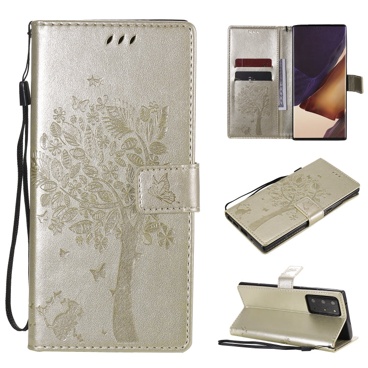 Tree & Cat Pattern Pressed Printing Horizontal Flip PU Leather Case with Holder & Card Slots & Wallet & Lanyard, For Galaxy Note20, For =Galaxy Note20, For Galaxy Note20 Ultra