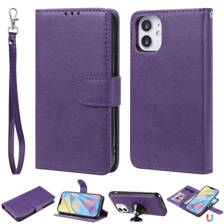 2 in 1 Solid Color Detachable PU Leather Case with Card Slots & Magnetic Holder & Photo Frame & Wallet & Strap