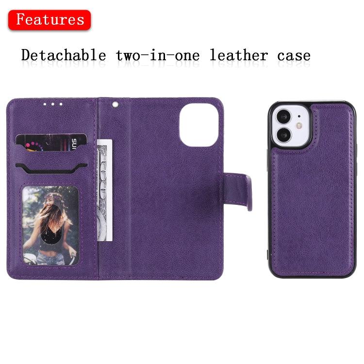 2 in 1 Solid Color Detachable PU Leather Case with Card Slots & Magnetic Holder & Photo Frame & Wallet & Strap