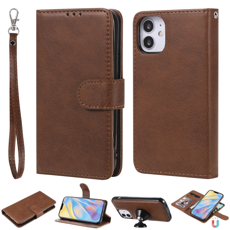 2 in 1 Solid Color Detachable PU Leather Case with Card Slots & Magnetic Holder & Photo Frame & Wallet & Strap