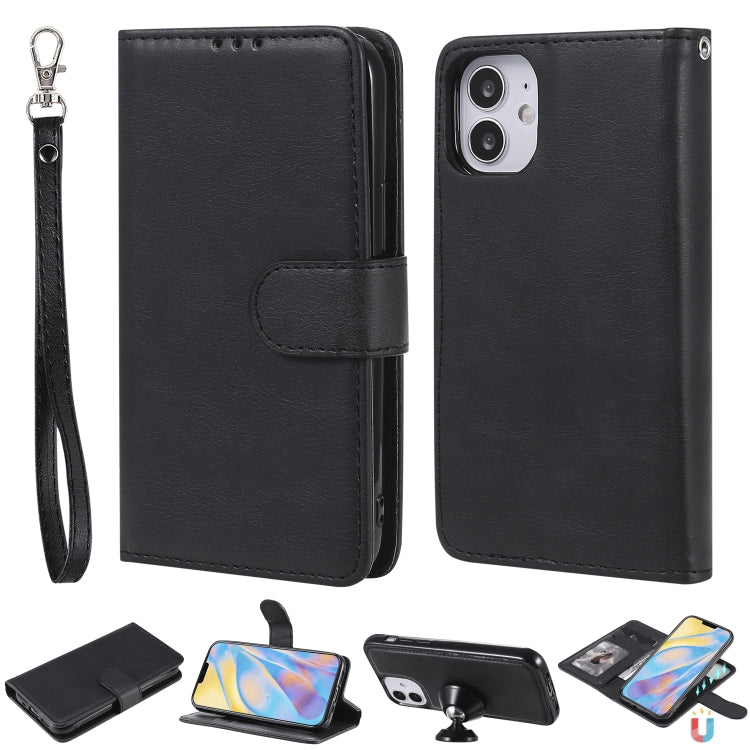 2 in 1 Solid Color Detachable PU Leather Case with Card Slots & Magnetic Holder & Photo Frame & Wallet & Strap