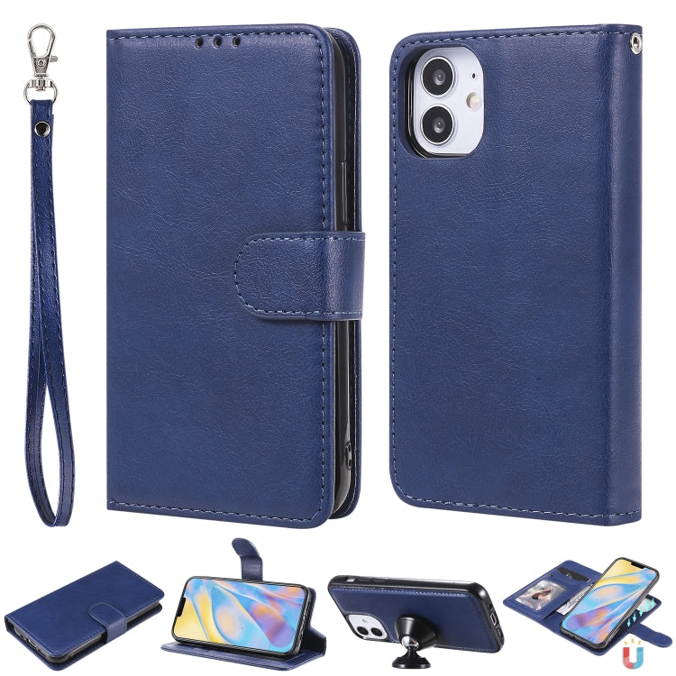 2 in 1 Solid Color Detachable PU Leather Case with Card Slots & Magnetic Holder & Photo Frame & Wallet & Strap