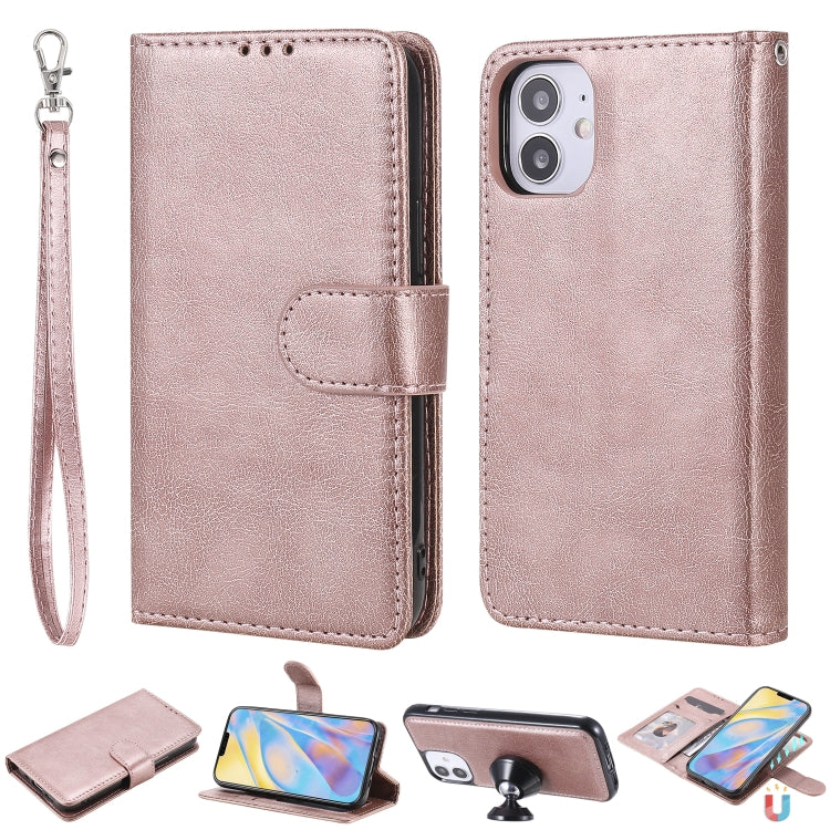 2 in 1 Solid Color Detachable PU Leather Case with Card Slots & Magnetic Holder & Photo Frame & Wallet & Strap