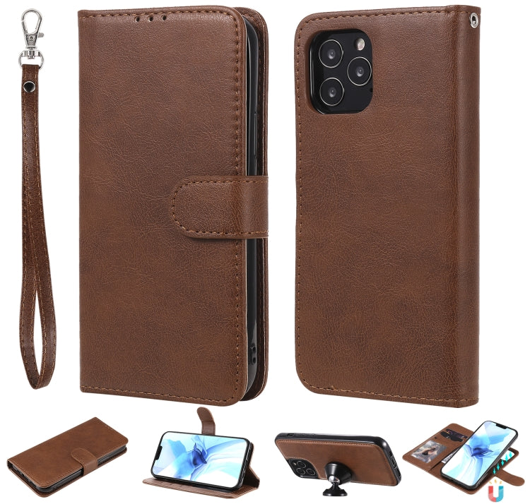 2 in 1 Solid Color Detachable PU Leather Case with Card Slots & Magnetic Holder & Photo Frame & Wallet & Strap