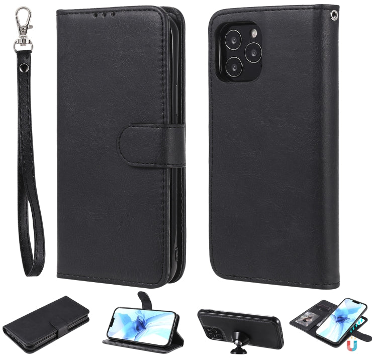 2 in 1 Solid Color Detachable PU Leather Case with Card Slots & Magnetic Holder & Photo Frame & Wallet & Strap