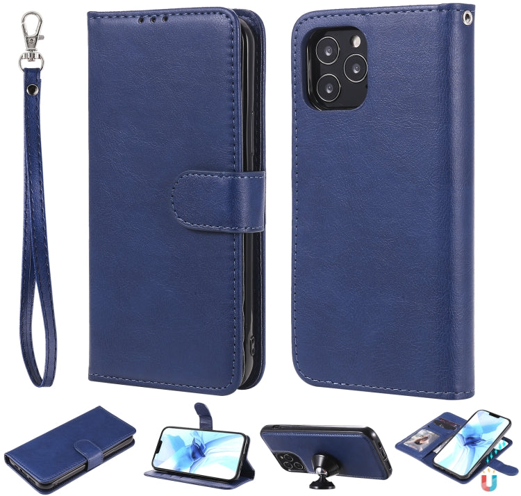 2 in 1 Solid Color Detachable PU Leather Case with Card Slots & Magnetic Holder & Photo Frame & Wallet & Strap