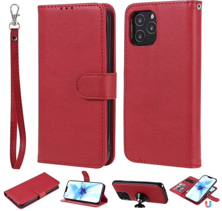 2 in 1 Solid Color Detachable PU Leather Case with Card Slots & Magnetic Holder & Photo Frame & Wallet & Strap