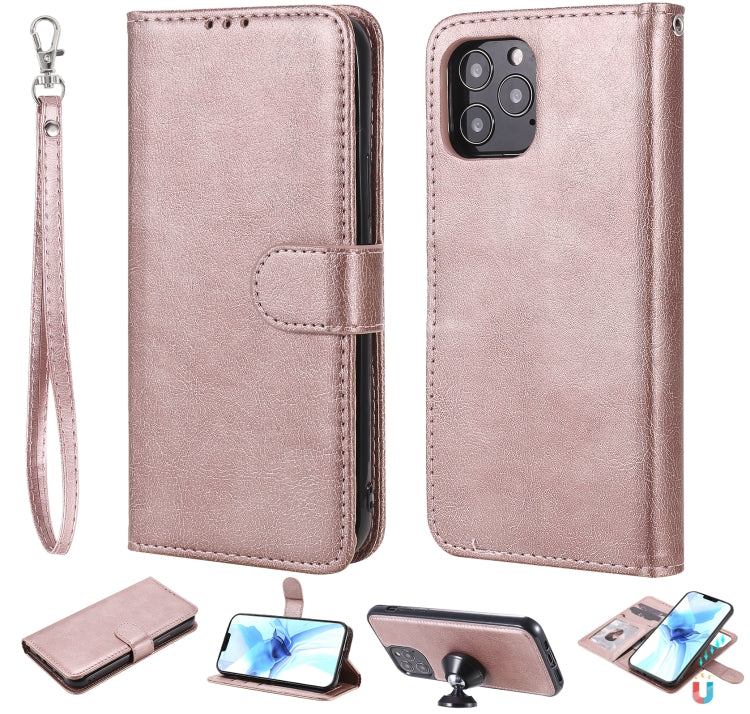 2 in 1 Solid Color Detachable PU Leather Case with Card Slots & Magnetic Holder & Photo Frame & Wallet & Strap