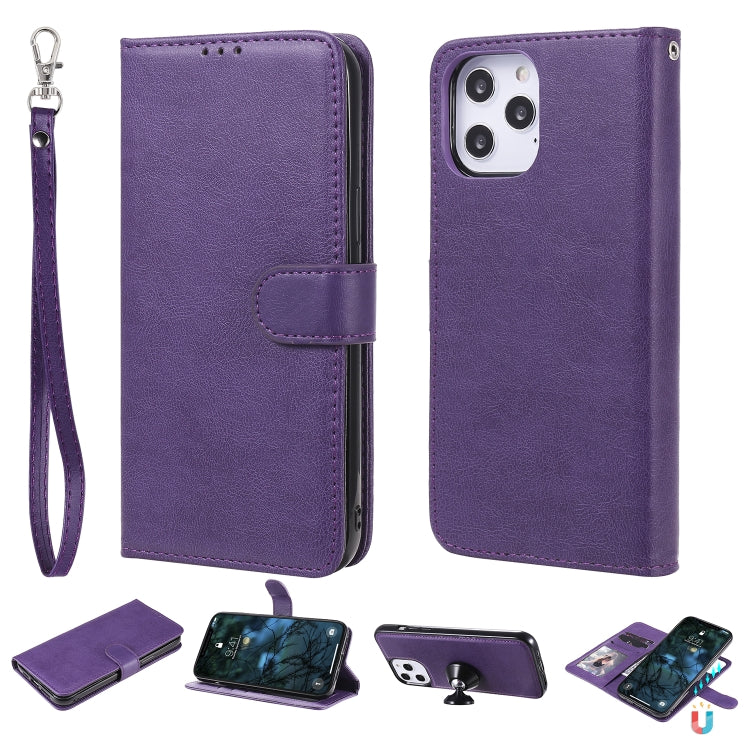2 in 1 Solid Color Detachable PU Leather Case with Card Slots & Magnetic Holder & Photo Frame & Wallet & Strap