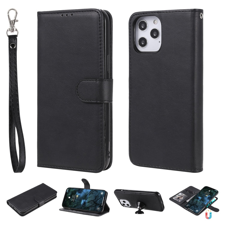 2 in 1 Solid Color Detachable PU Leather Case with Card Slots & Magnetic Holder & Photo Frame & Wallet & Strap