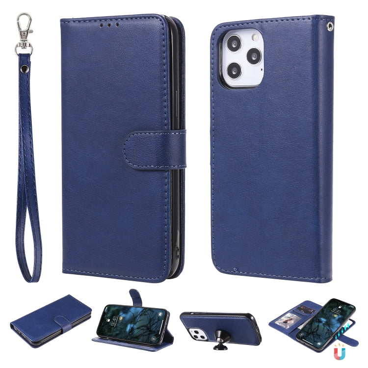 2 in 1 Solid Color Detachable PU Leather Case with Card Slots & Magnetic Holder & Photo Frame & Wallet & Strap