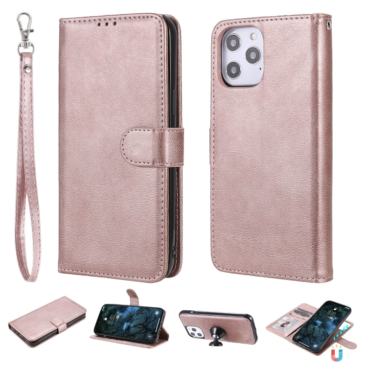 2 in 1 Solid Color Detachable PU Leather Case with Card Slots & Magnetic Holder & Photo Frame & Wallet & Strap