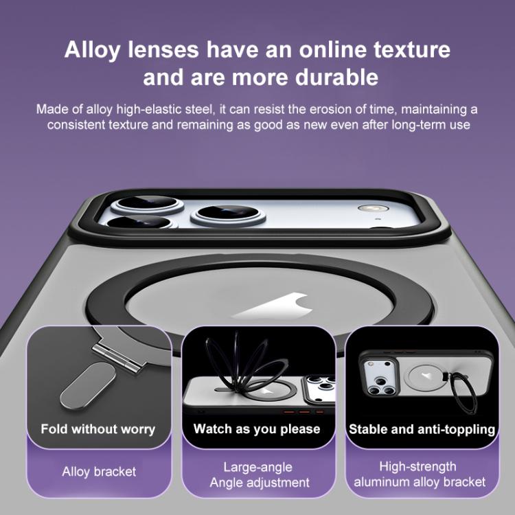 Airbag MagSafe Shockproof Frosted Phone Case with Fold Holder, For iPhone 17 Pro Max, For iPhone 17 Pro, For iPhone 17, For iPhone 17 Air, For iPhone 16e