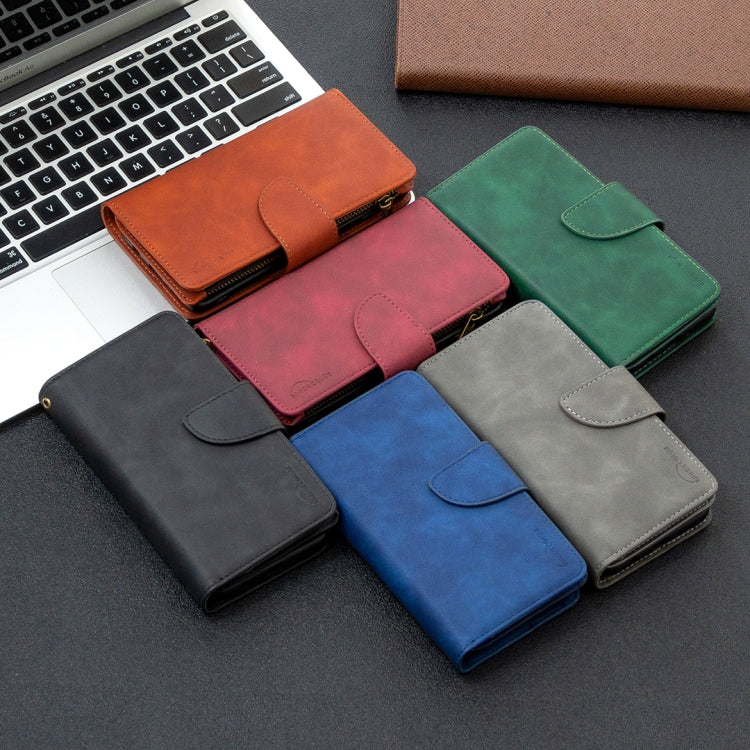 Skin Feel Detachable Magnetic Zipper Horizontal Flip PU Leather Case with Multi-Card Slots & Holder & Wallet & Photo Frame & Lanyard, For Xiaomi Redmi Note 9