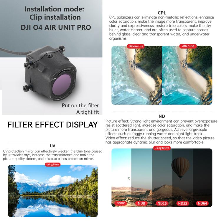 For DJI O4 Air Unit Pro / Avata 2 JSR YB Series Camera Lens Filter, MCUV, CPL, ND8, ND16, ND32, ND64, ND256, ND8PL, ND16PL, ND32PL, ND64PL, NIGHT, STAR, MCUV x 2, MCUV x 3, 3 in 1 CPL ND8/16, 4 in 1 ND, 4 in 1 NDPL, 6 in 1 ND8-64 UV CPL����������������...