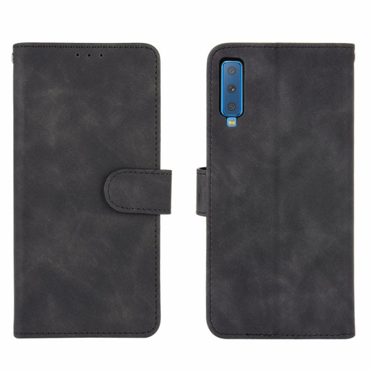 Horizontal flip wallet case for Galaxy A7 2018 featuring skin-feel leather design