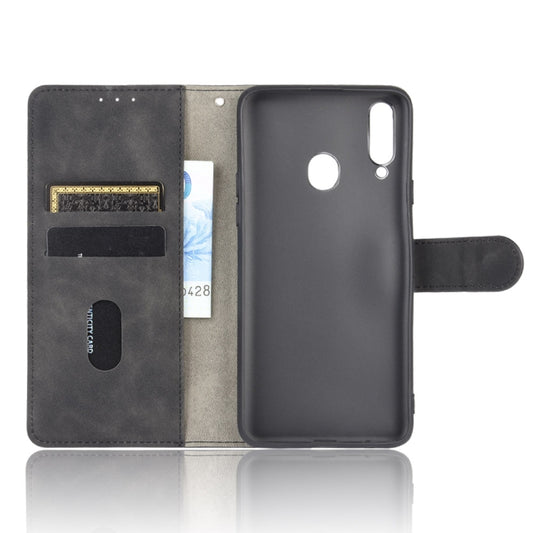 Solid color magnetic leather case Samsung Galaxy A21s with calf grain texture detail
