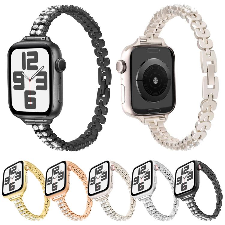 Slim Train Section Diamond Metal Watch Band, For Apple Watch 46mm / 49mm / 45mm / 44mm, For Apple Watch 42mm / 41mm / 40mm / 38mm