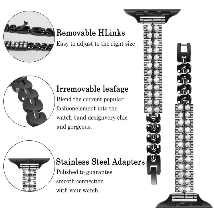 Slim Train Section Diamond Metal Watch Band, For Apple Watch 46mm / 49mm / 45mm / 44mm, For Apple Watch 42mm / 41mm / 40mm / 38mm