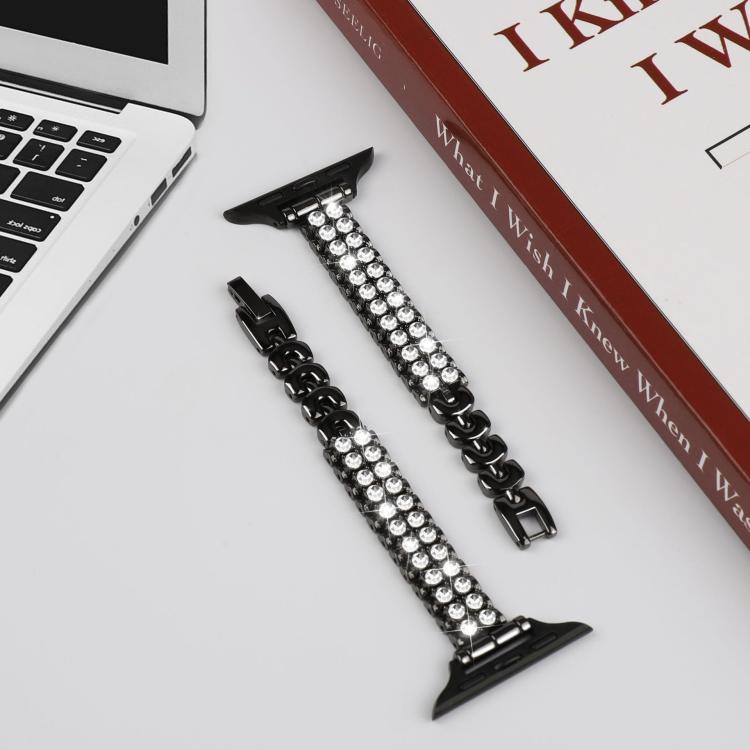 Slim Train Section Diamond Metal Watch Band, For Apple Watch 46mm / 49mm / 45mm / 44mm, For Apple Watch 42mm / 41mm / 40mm / 38mm