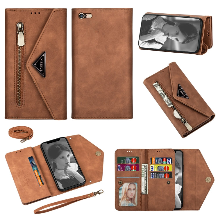 Skin Feel Zipper Horizontal Flip Leather Case with Holder & Card Slots & Photo Frame & Lanyard & Long Rope, For iPhone 6, For iPhone 6 Plus, For iPhone 7 / 8 / SE (2020), For iPhone 7 Plus / 8 Plus