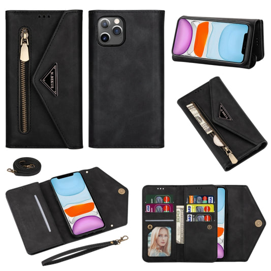 iPhone 11 Pro Max leather flip case with card slots, photo frame, and lanyard