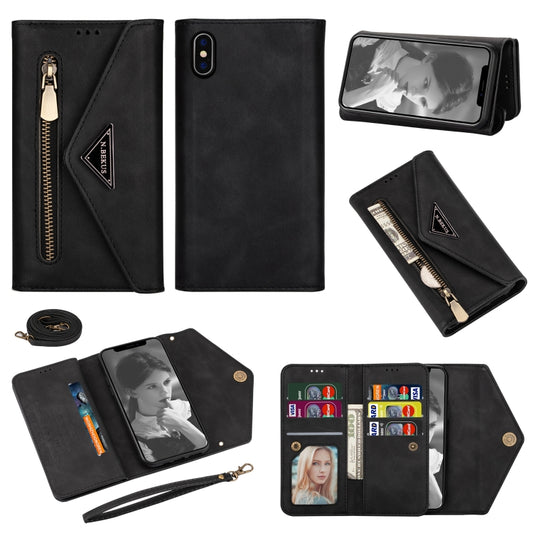 Horizontal flip leather case for iPhone XR XS Max with card slots and lanyard