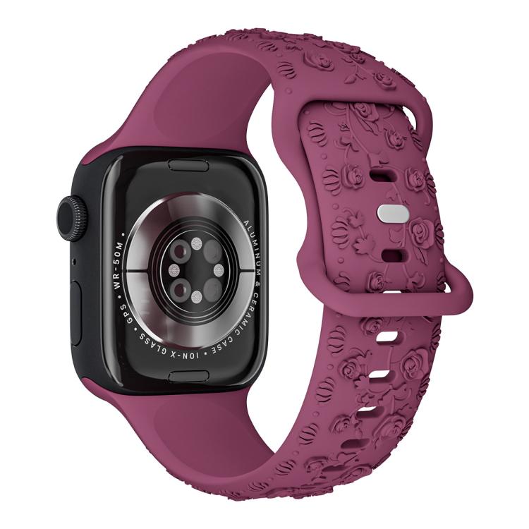 Embossed 3D Rose Flower Silicone Watch Band, For Apple Watch 46mm / 49mm / 45mm / 44mm