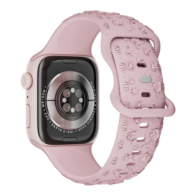 Embossed 3D Rose Flower Silicone Watch Band, For Apple Watch 46mm / 49mm / 45mm / 44mm