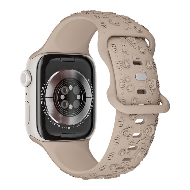 Embossed 3D Rose Flower Silicone Watch Band, For Apple Watch 46mm / 49mm / 45mm / 44mm