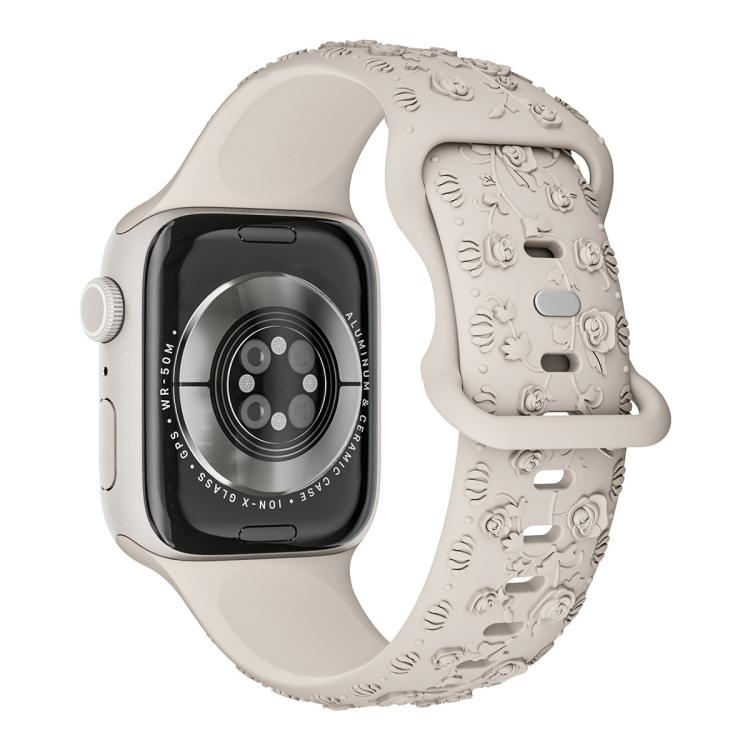 Embossed 3D Rose Flower Silicone Watch Band, For Apple Watch 46mm / 49mm / 45mm / 44mm
