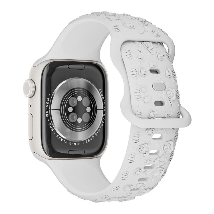 Embossed 3D Rose Flower Silicone Watch Band, For Apple Watch 42mm / 41mm / 40mm / 38mm