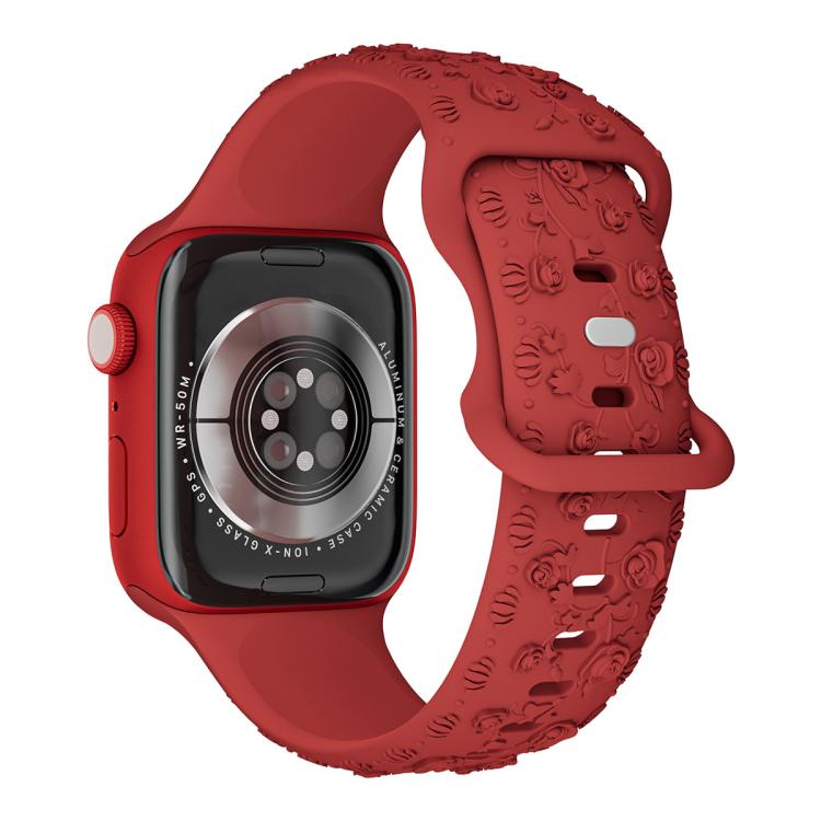 Embossed 3D Rose Flower Silicone Watch Band, For Apple Watch 42mm / 41mm / 40mm / 38mm