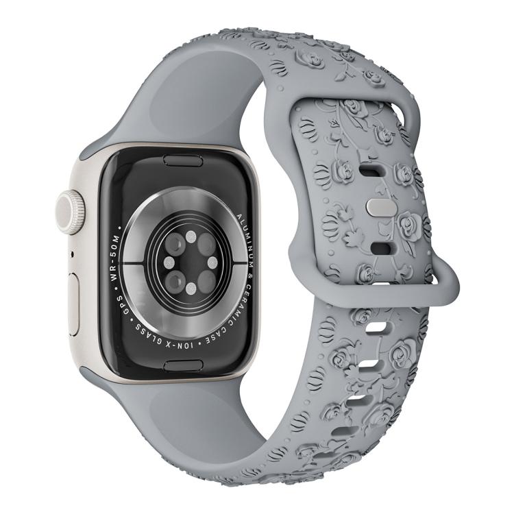Embossed 3D Rose Flower Silicone Watch Band, For Apple Watch 42mm / 41mm / 40mm / 38mm