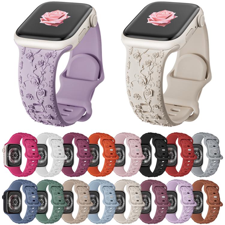 Embossed 3D Rose Flower Silicone Watch Band, For Apple Watch 46mm / 49mm / 45mm / 44mm