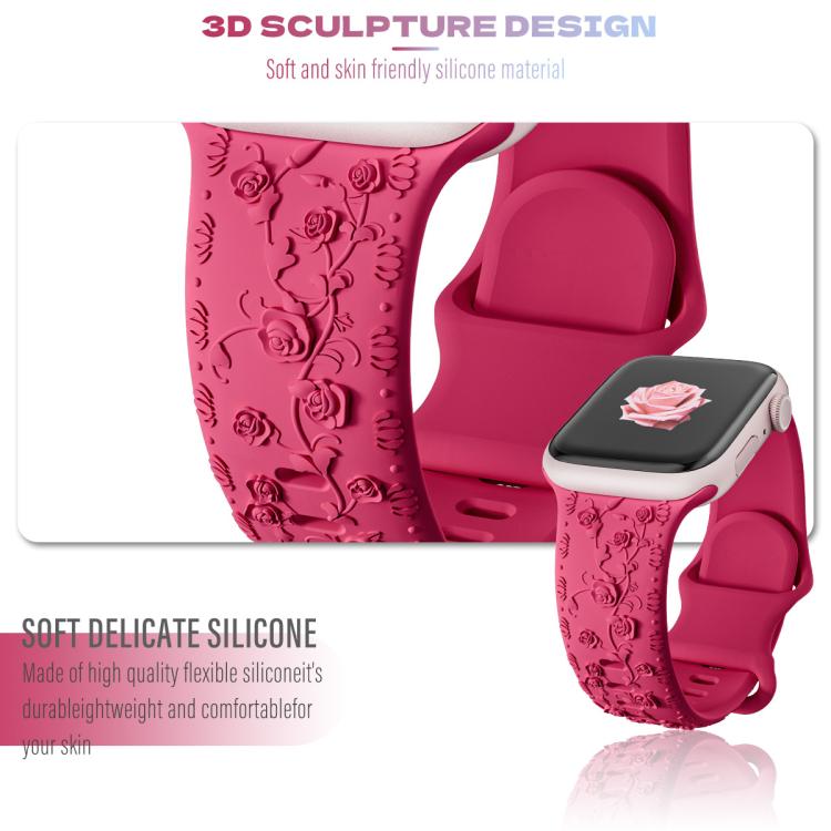 Embossed 3D Rose Flower Silicone Watch Band, For Apple Watch 42mm / 41mm / 40mm / 38mm