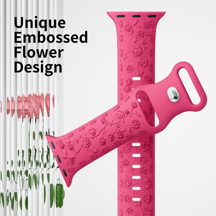 Embossed 3D Rose Flower Silicone Watch Band, For Apple Watch 46mm / 49mm / 45mm / 44mm
