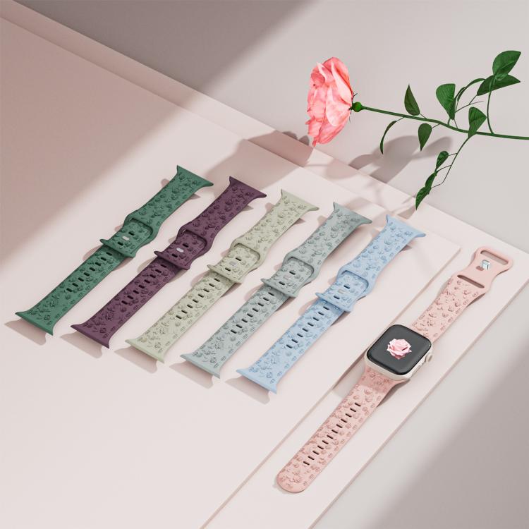 Embossed 3D Rose Flower Silicone Watch Band, For Apple Watch 46mm / 49mm / 45mm / 44mm