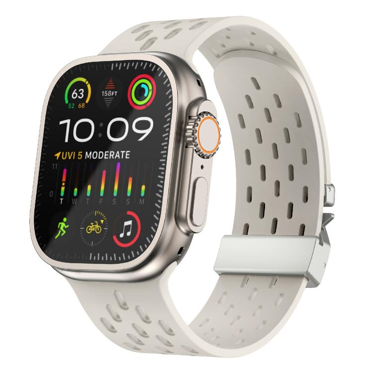 Kalebol Mesh Silver Umbrella Buckle Silicone Strap, For Apple Watch 46mm / 49mm / 45mm / 44mm, For Apple Watch 42mm / 41mm / 40mm / 38mm