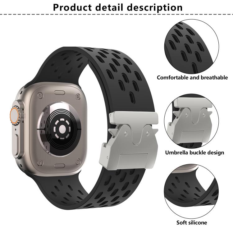 Kalebol Mesh Silver Umbrella Buckle Silicone Strap, For Apple Watch 46mm / 49mm / 45mm / 44mm, For Apple Watch 42mm / 41mm / 40mm / 38mm