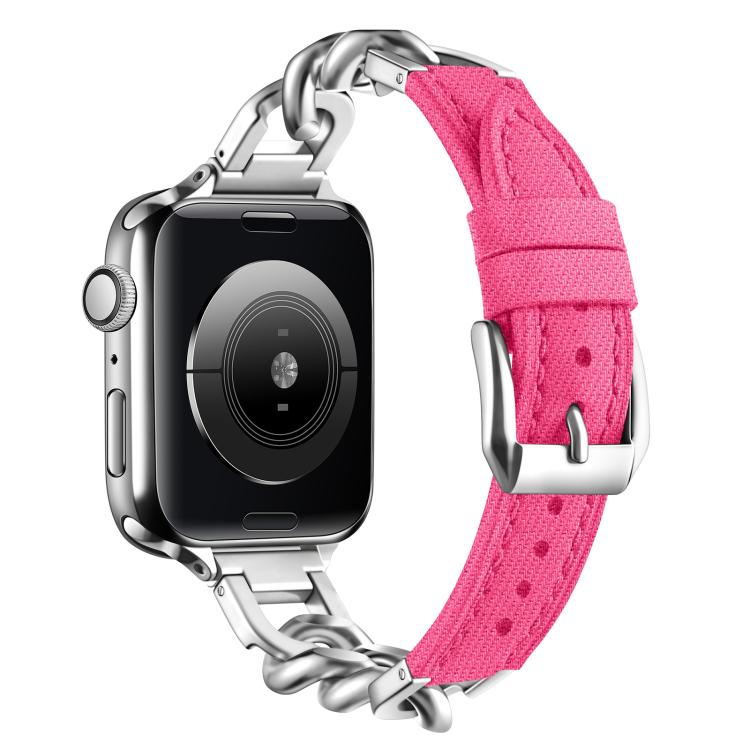 Metal Chain Leather Denim Watch Band, For Apple Watch 46mm / 49mm / 45mm / 44mm, For Apple Watch 42mm / 41mm / 40mm / 38mm