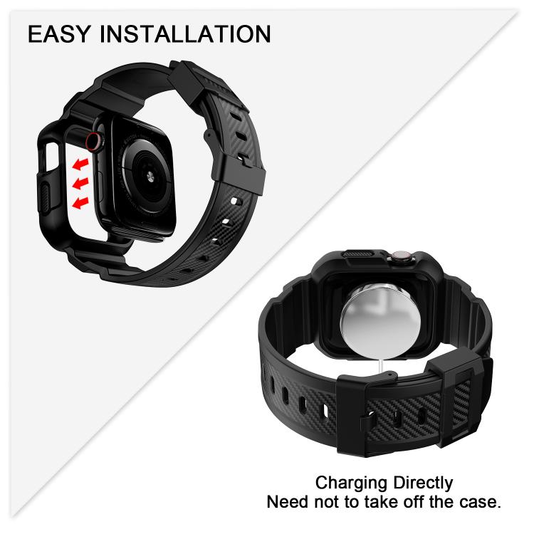 VIETAO Carbon Fiber Silicone Strap, For Apple Watch 46mm / 45mm / 44mm / 42mm, For Apple Watch 42mm / 41mm / 40mm / 38mm