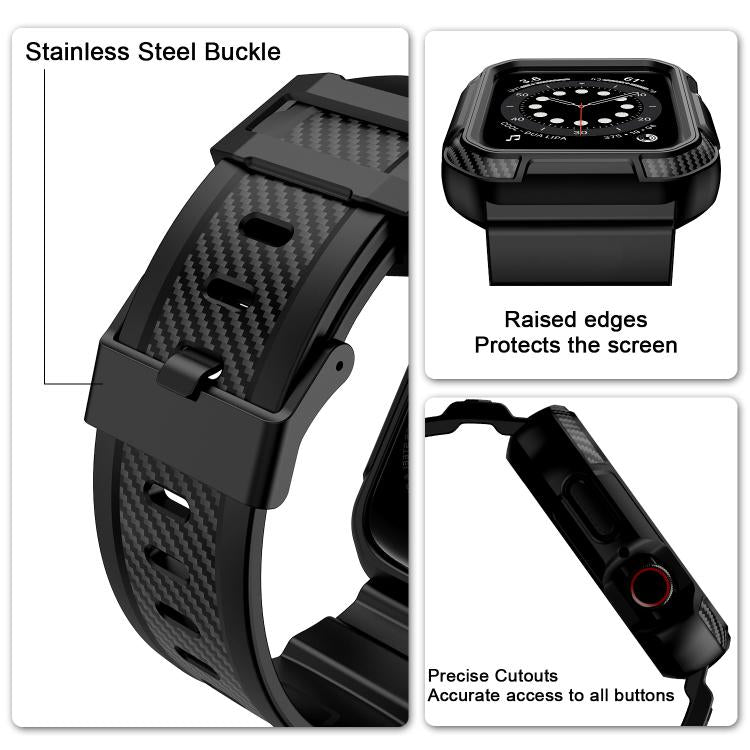 VIETAO Carbon Fiber Silicone Strap, For Apple Watch 46mm / 45mm / 44mm / 42mm, For Apple Watch 42mm / 41mm / 40mm / 38mm