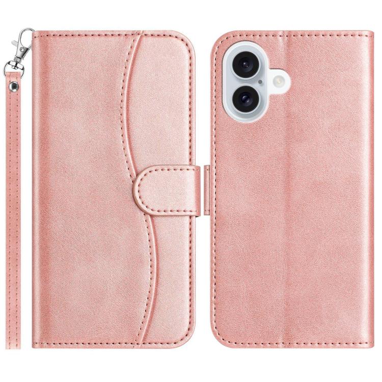 Dual-Folded S-shape Leather Phone Case, For iPhone 16e, For iPhone 16 Pro Max, For iPhone 16 Pro, For iPhone 16 Plus