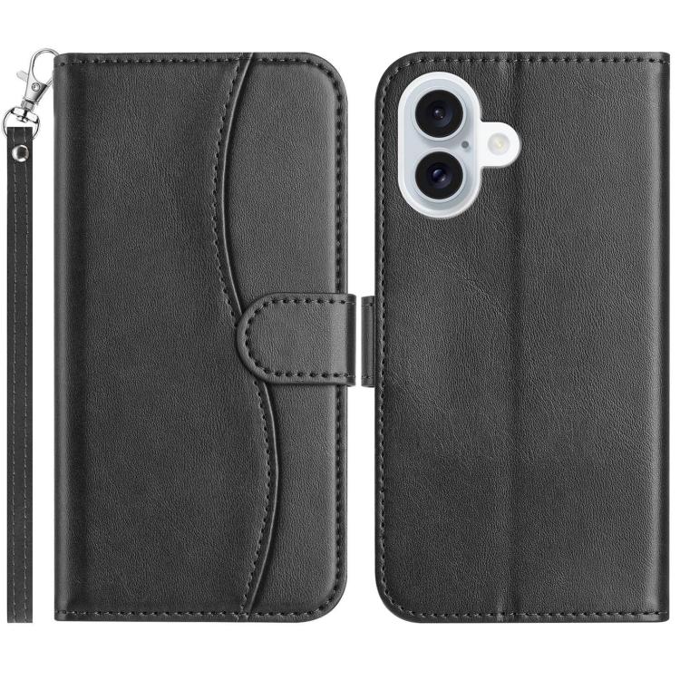 Dual-Folded S-shape Leather Phone Case, For iPhone 16e, For iPhone 16 Pro Max, For iPhone 16 Pro, For iPhone 16 Plus