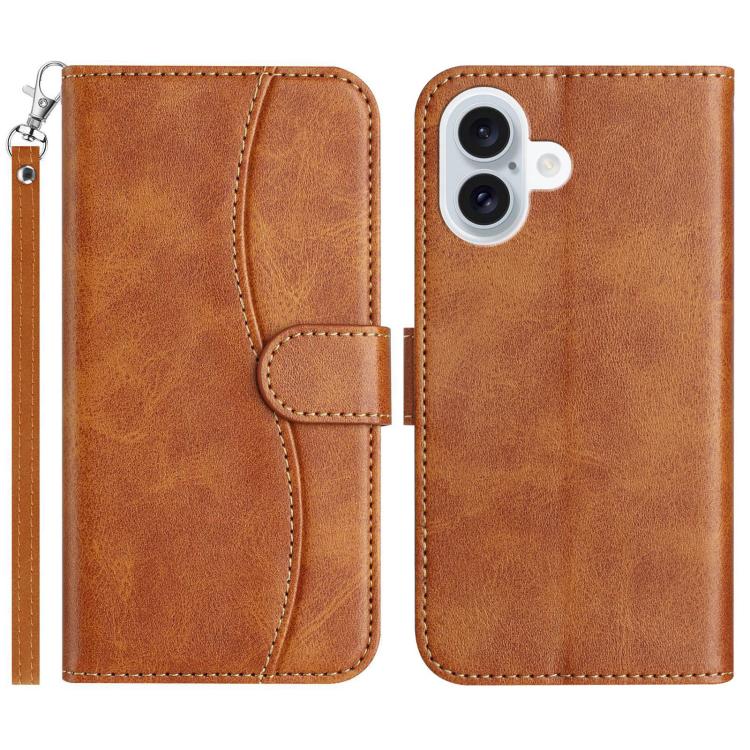 Dual-Folded S-shape Leather Phone Case, For iPhone 16e, For iPhone 16 Pro Max, For iPhone 16 Pro, For iPhone 16 Plus
